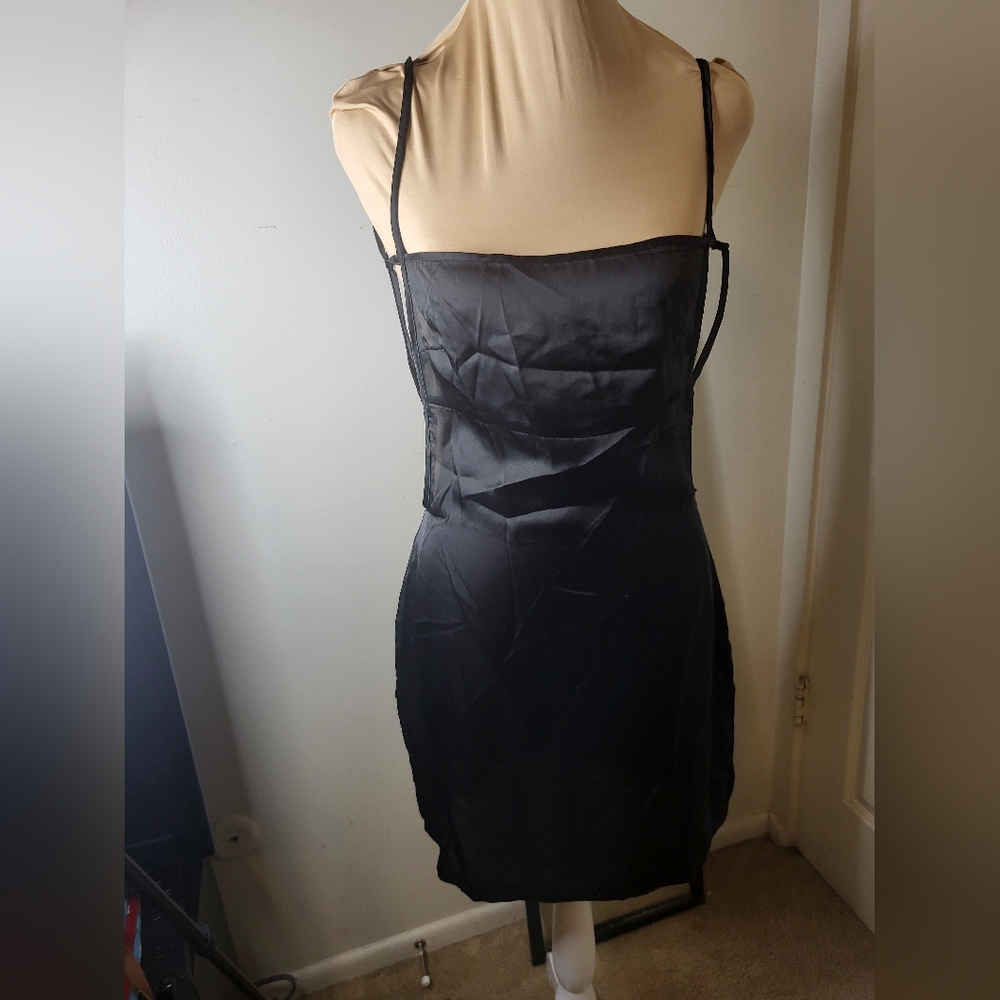 OOTN - Spaghetti Strap Backless Black Slip Dress, Size L